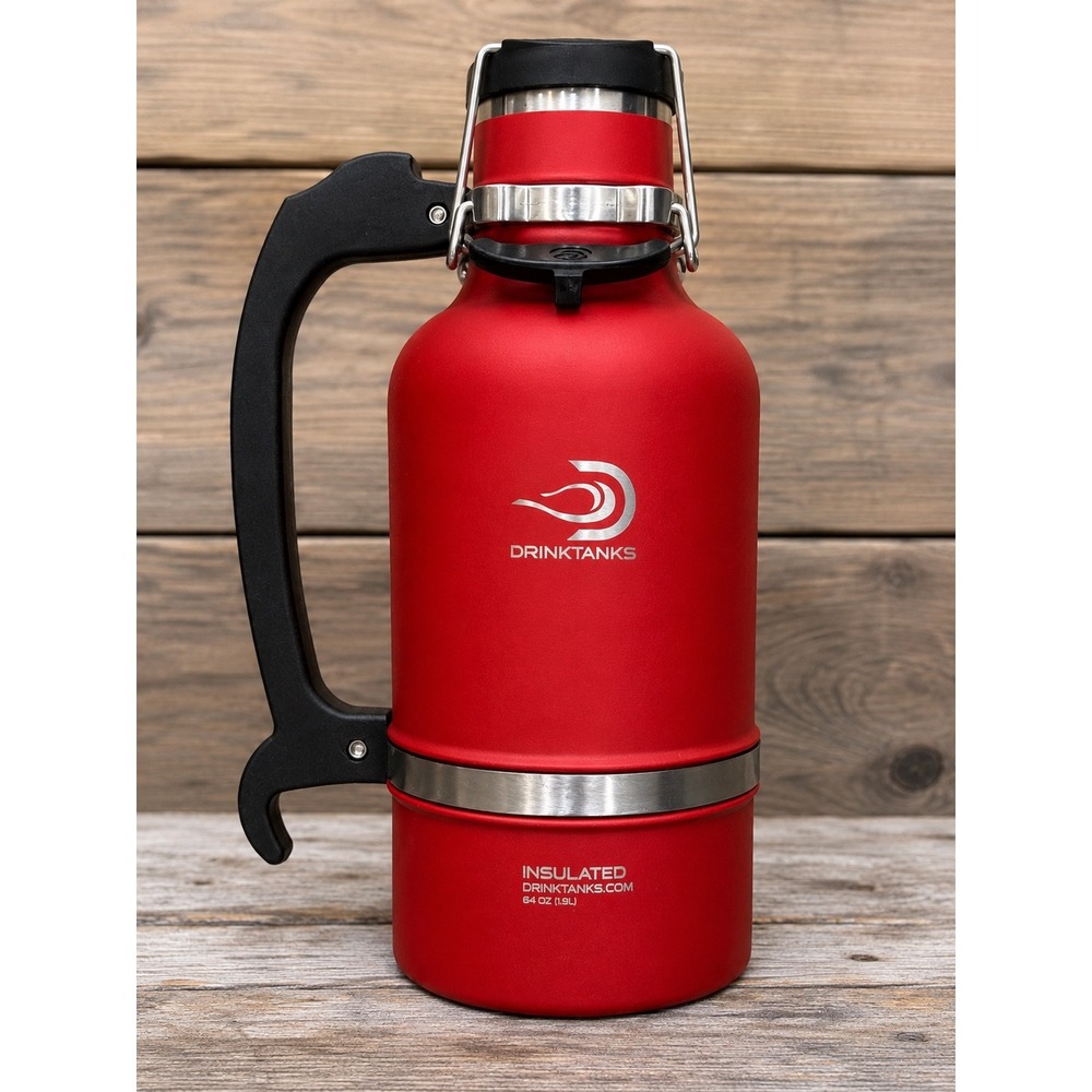 DrinkTanks Insulated Stainless Steel Growler Red Water Bottle Camping 64oz